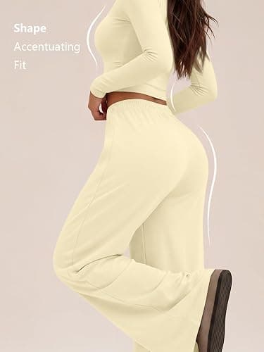Trendy Queen Women's 2 Piece 2026 Fall Fashion Lounge Set with Pockets | Airport Outfit, Athleisure Workout Set, Fall Wardrobe Staple, Winter Style, Side-Ruched Top, Drawstring Wide-Leg Pants thumbnail 4