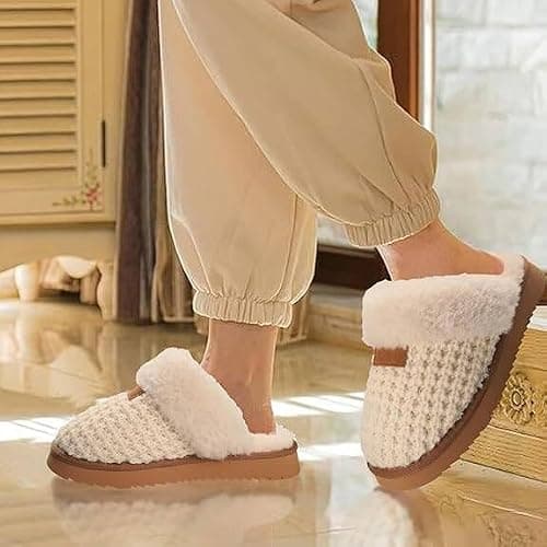 CLOVALUB Cozy Knit Women's Slippers - Warm Shearling House Shoes for Winter, Indoor/Outdoor thumbnail 4