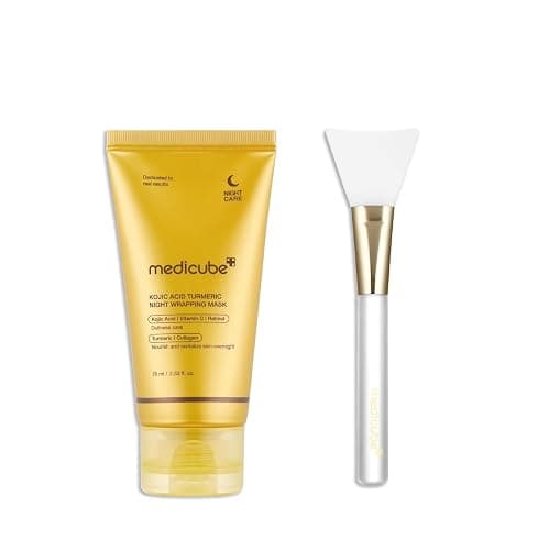 medicube Overnight Glow Duo for Uneven Skin Tone: Turmeric Overnight Wrapping Peel Off Mask 2.0 and Jelly Brush - Image 1