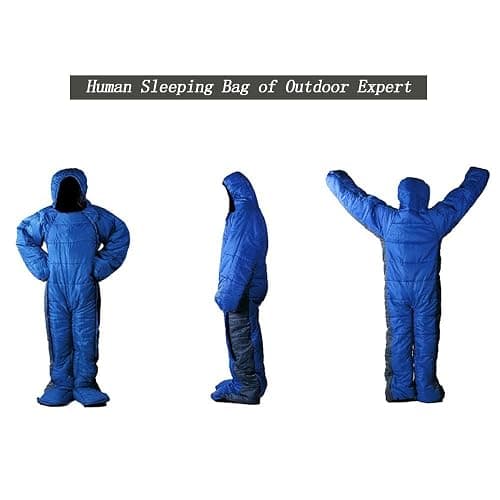72" Large Wearable Human Sleeping Bag Zipped Foot Opening Design Free Size Ultralight Hoodie Quilted Warm Thermal Coat for Adults Winter or Outdoor 4 Season Camping thumbnail 2