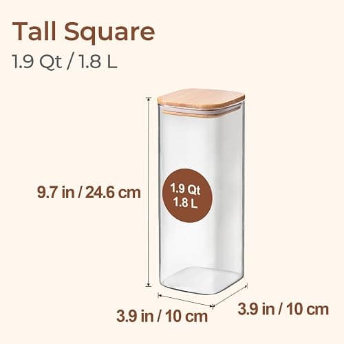 ComSaf Glass Storage Containers with Lids 1.9 Qt, Set of 3 Food Storage Jar | Pantry Storage Containers, Glass Jar, Square Canisters, Bamboo Lid with Silicone Seal, Cookie, Cereal, Coffee, Oats, BPA Free thumbnail 3