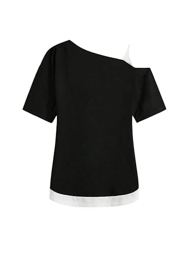 SOLY HUX Women's Gothic Grunge Cold Shoulder Short Sleeve T Shirts 2 in 1 Asymmetrical Tee Tops thumbnail 2