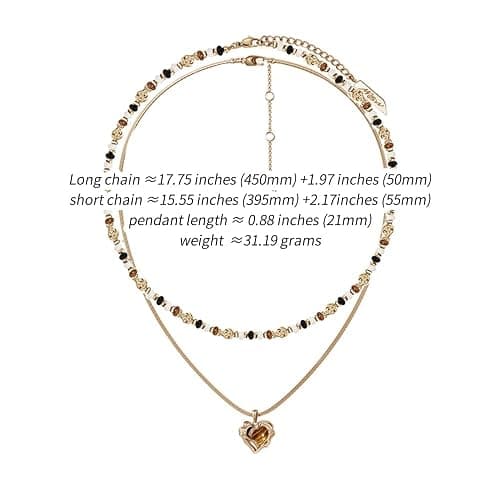 MASW Retro temperament brown beaded collarbone chain fashionable heart-shaped tiger eye stone pendant necklace personality double layer necklace exquisite women's accessories M2730001 thumbnail 5