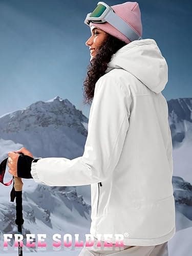 FREE SOLDIER Damen Winterjacke Wasserdicht Atmungsaktiv Warme Fleece Gefütterte Ski Jacke Outdoor Winterregenjacke mit Kapuze und Vollständig Versiegelte Nähte thumbnail 3