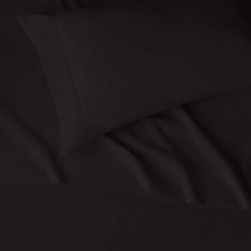Amazon Basics Lightweight Super Soft Easy Care Breathable Brushed Microfiber 3-Piece Bed Sheet Set with 14-Inch Deep Pockets, Twin XL, Black, Solid thumbnail 3
