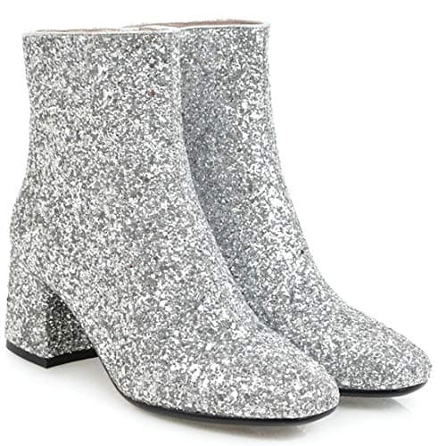 MAVMAX Women's Sequin Glitter Ankle Boots Chunky Heels Sparkly Booties - 9 Silver Pink thumbnail 10