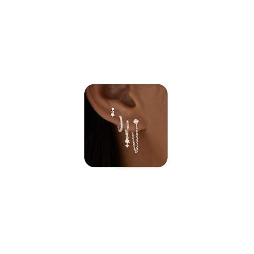 SELFROSE Gold Earrings for Women Trendy,Dainty Dangle Earrings 14K Gold Plated Huggie Hoop Earrings Hypoallergenic Cartilage Earring Set Cute Drop Dangle Earrings Simple Cross Heart Earrings Jewelry - pearl-sl - Image 1