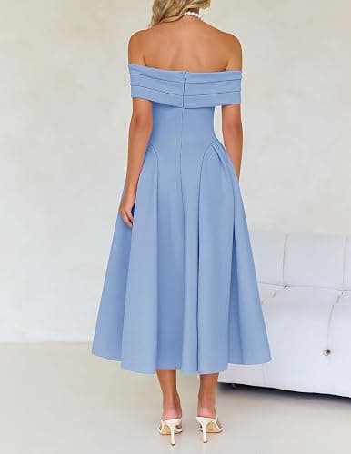 ZESICA Cocktail Dresses for Women's Elegant Off Shoulder Short Sleeve Swing A Line Wedding Evening Party Midi Dress thumbnail 4