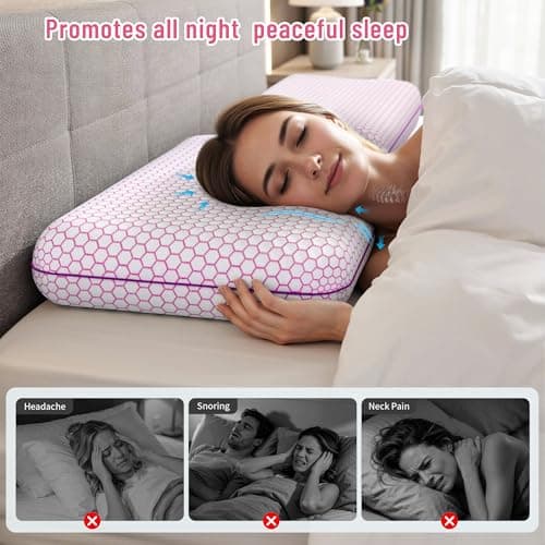 CushyOasis Memory Foam Pillows for Side, Back and Stomach Sleepers, Set of 2, Bed Pillow with Washable Cover and Breathable Mesh, Bed Pillow for Sleeping (Pink，Standard Size) thumbnail 5