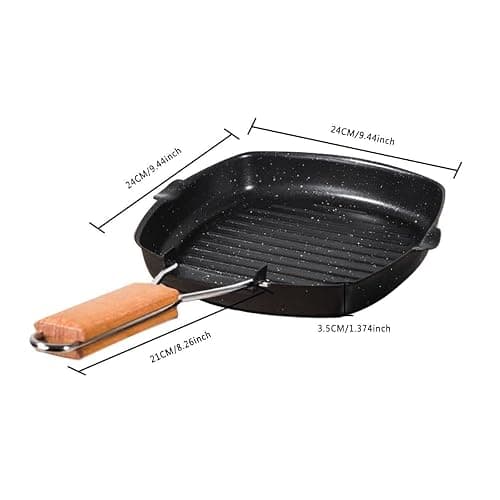 MasonOL20 Non-stick Grill Pan with Folding Handle for Meat, Fish and Vegetables For All Heat Sources 24cm/9.4IN for Stove Tops, Induction, Black thumbnail 3