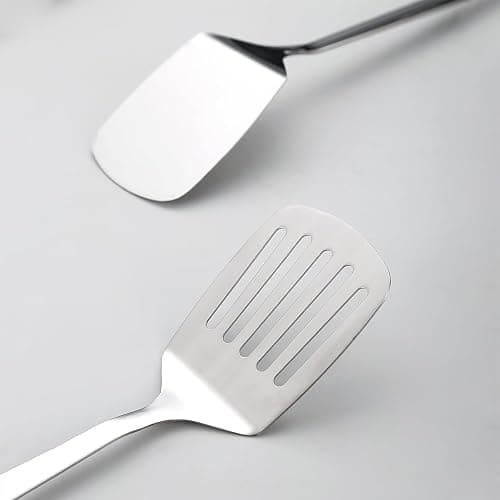 Kyraton Spatules en acier inoxydable, Tournebroche argenté, Tournebroche solide, Spatules de cuisine pour ustensiles de cuisine antiadhésifs, Lavable au lave-vaisselle, Facile à nettoyer thumbnail 2