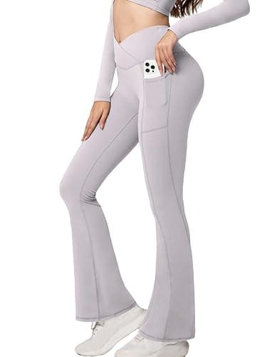 Shgiloo Flared Leggings Women - Yoga Pants with Pockets Crossover High Waisted Tummy Control, Workout Flared Trousers Women - Image 1