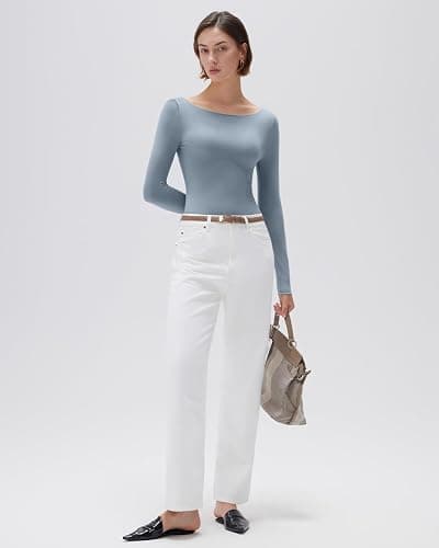 SUUKSESS Cloud Cashmere Women Boat Neck Fitted Long Sleeve Shirt Basic Knit Tops thumbnail 3