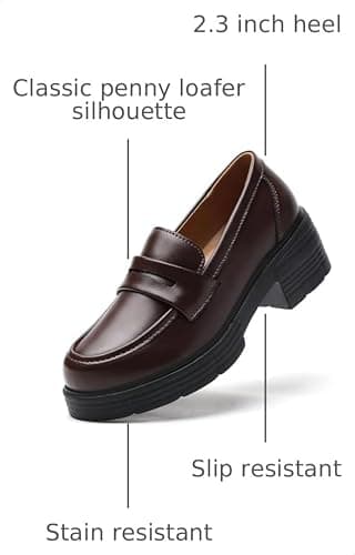 TKKAE Loafers for Women Penny Slip On Chunky Block Heel Platform Loafer | Women's Lug-Sole Loafers Comfortable Business Casual Dress Office Work Shoes for Ladies Daily Walking Shoes thumbnail 3