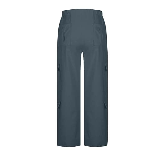 Cargo Pants for Women High Elastic Waisted Casual Baggy Wide Leg Hiking Pants Solid Color Streetwear with Pockets thumbnail 7