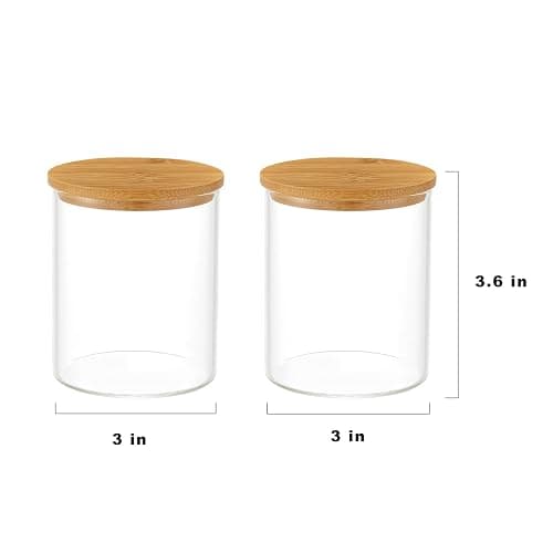 INIUNIK Glass Qtip Holder Dispenser with Bamboo Lid - 2 Pack Apothecary Jars - Cotton Balls Pads Swabs Holder Jar - Bathroom Vanity Canisters Jars for Countertop Storage and Organization thumbnail 3