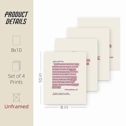 ETVISO Pink Christian Wall Art Set of 4, Dorm Decor for College Girls, Preppy Inspirational Bible Verses Wall Art Prints for Women Girl Bedroom Decorations，Teen Girl Room Decor 8x10 (Unframed) thumbnail 4