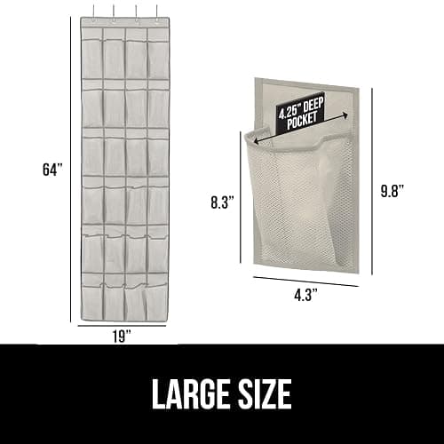 GORILLA GRIP Over the Door Shoe Organizer, 24 Large Breathable Mesh Pockets, Space Saving Hanging Storage Holder, Closet Rack Hanger Holds Up to 40 lbs, Hangs on Closets for Shoes, Accessories, Linen thumbnail 2