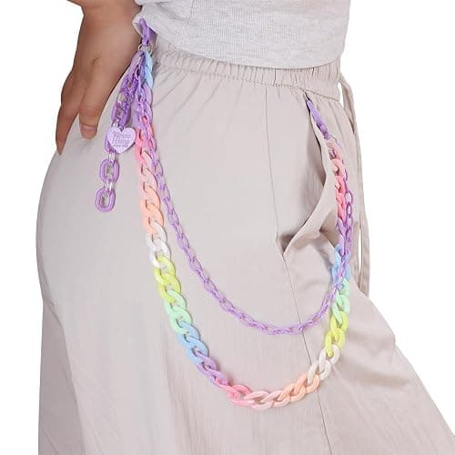 Y2k Heart Pendant Rainbow Acrylic Pants Trousers Chain for Women Chunky Colorful Resin Removable Love Charm Layered Rock Wallet Belt Pocket Waist Jeans Belly Chains Backpack Body Accessories thumbnail 2