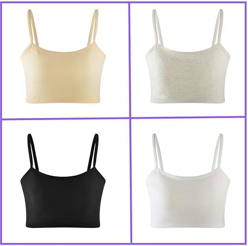 MANJIAMEI Girls Training Bra Cotton Spandex Cami Crop Bralette for Kids-3 Pack thumbnail 6