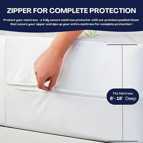 Bamboo Mattress Protector with Zipper - 100% Waterproof Full Size Cooling Mattress Cover - Ultra Soft Jacquard Fabric Breathable Noiseless Mattress Pad Cover - Zippered Mattress Encasement - Full - Bamboo thumbnail 4