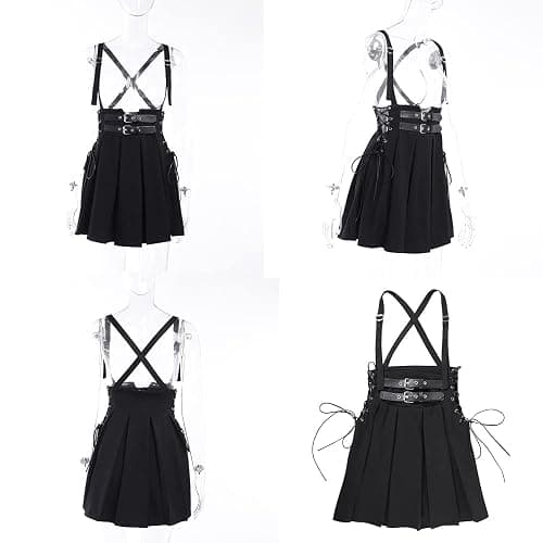 Womens Halter Pleated Skirts Tennis Skirts Skater Skirt Black Hight Waist Lace-Up Mini Skirt Gothic Clothes thumbnail 5