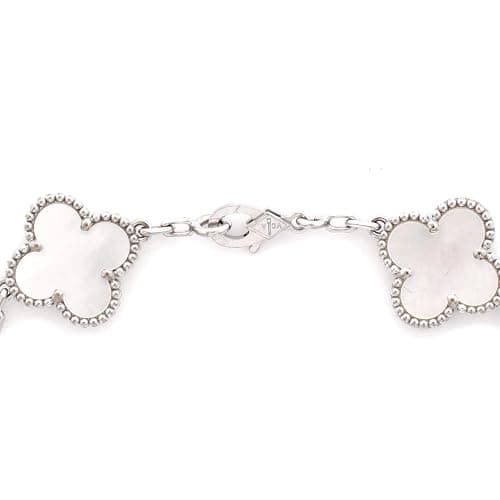 Van Cleef & Arpels, Pre-Loved Vintage Alhambra 5 Motifs Bracelet 18K White Gold and Mother of Pearl, White Gold thumbnail 3