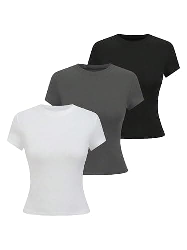COZYEASE Girl's 3 Pack Summer Basic Tee Tops Short Sleeve Crew Neck Casual Fitted T-Shirts - Image 1