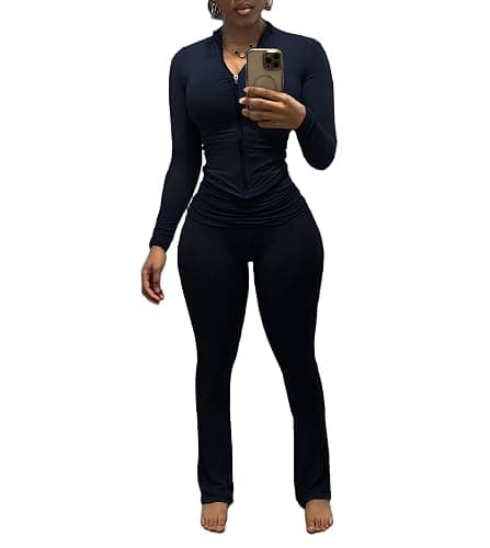 Nimsruc Two Piece Outfits For Women Workout Set Long Sleeve Tracksuit Zip Up Sweatsuits - Image 1