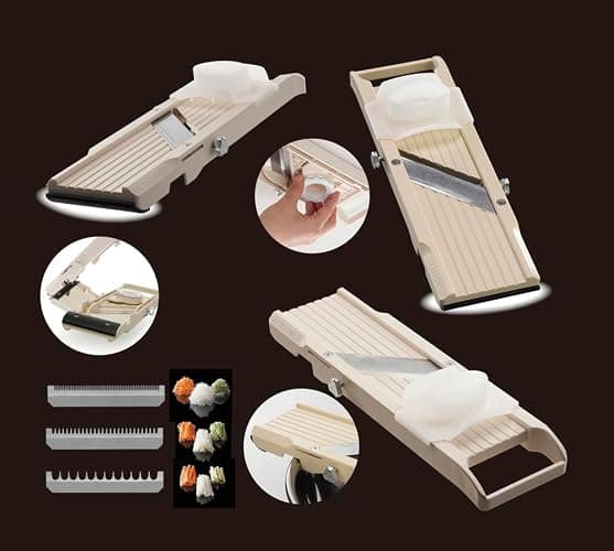 Benriner Mandoline Slicer with 4 Blades, Japanese Stainless Steel, BPA Free, 12.75 x 3.625-Inches, Beige thumbnail 11
