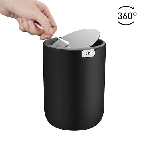 EKO Fandy 0.4 Gal/1.5L Mini Tabletop Trash Bin with Swing-Lid, Desktop Trash Can for Bathroom Countertop, Vanity, Coffee or Office, Small Garbage Bin (Black) thumbnail 8