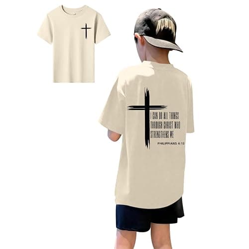 KEEVICI Boys Christian Graphic Tees God Jesus Shirts for Kids Cross Faith Bible Verse Inspirational Religious Cotton T Shirt - Image 1
