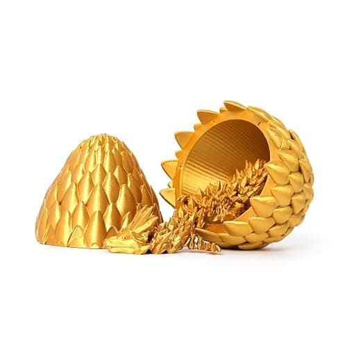 Flavery 3D Printed Dragon Egg - Gold - Easter Basket Stuffers, Surprise Egg with 12" Flexible Crystal Dragon Inside, Mythical 3D Printed Gift Toy, Desk Executive Pet, Figurine Decor for Birthday thumbnail 4