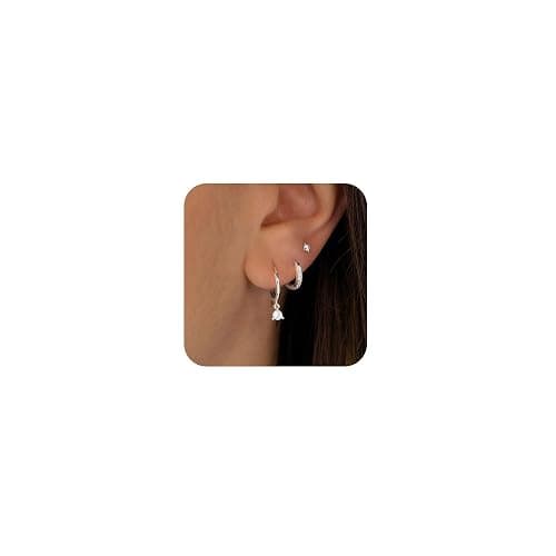 BHLQUIPO Gold Earrings for Women Trendy Set of 3 Pair Dainty Gold Dangle Small Hoop Stud Earrings for Women 14K Gold Plated Huggie Hoop Earrings for Women Cartilage Second Hole Earrings Stack for Women - Image 1