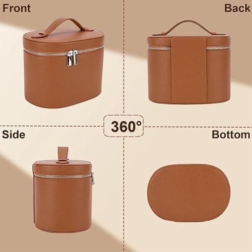 IEMIEBOAMGNOY Leather Make Up Bags With Compartments, Brown travel Cosmetic Bags for Women, Parallel Makeup Travel Bags Organizer Equipped With a Detachable Divider thumbnail 4