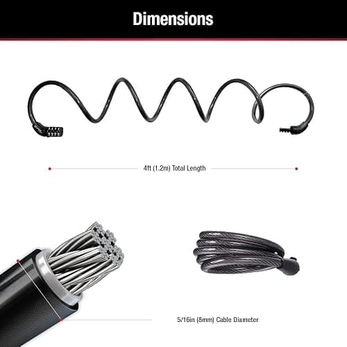 Master Lock Cable Bike Lock 4' x 5/16" Black 8143D | Combination Bike Lock Metal Cable Weather Resistant Vinyl Coating for Outdoor Equipment, Bicycles, thumbnail 8