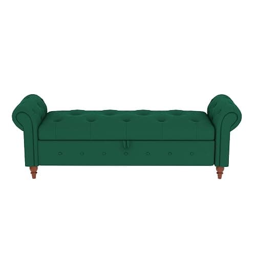 SOFTSEA 63'' Button Tufted Storage Ottoman Bench for Bedroom, Fabric Upholstered Footrest with Rolled Arms for Entryway, Living Room (Dark Green) thumbnail 6