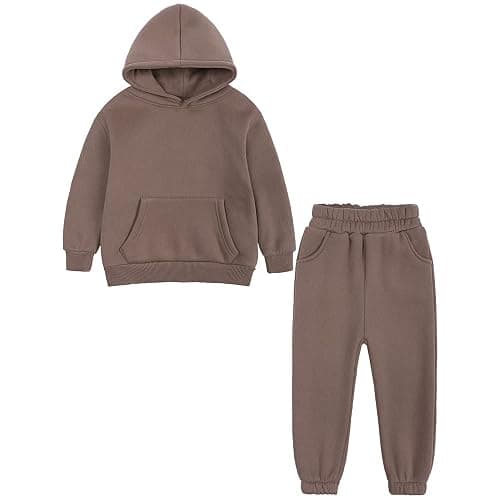 ZFTTZYMX Youth 2Pcs Brushed Fleece Sweatsuit Hooded Pullover Tracksuit Kids Boys Girls Sweatshirt + Pants Outfits Set - Image 1