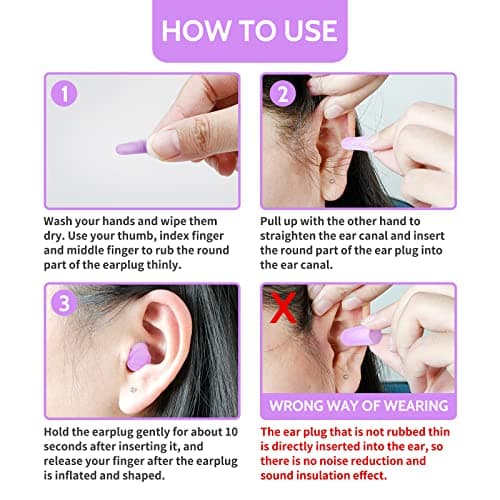LYSIAN Ultra Soft Foam Earplugs for Sleeping, 38dB SNR Noise Reduction Ear Plugs for Snoring, Shooting, Study, Work and Travel, 60 Pairs, Purple thumbnail 5
