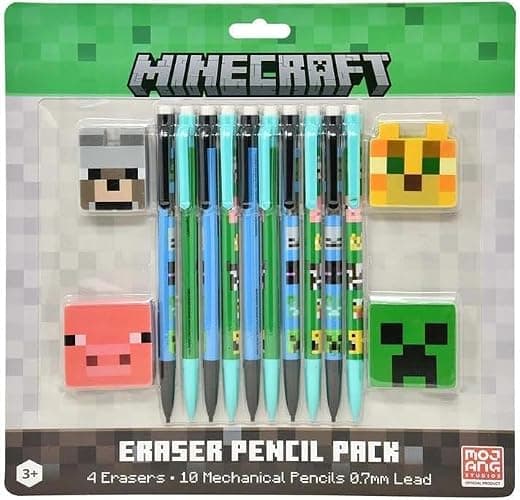 Minecraft Mechanical Pencil and Eraser Set – 10-Pack 0.7mm Pencils + 4 Minecraft Character Erasers – Kids School Supplies thumbnail 2