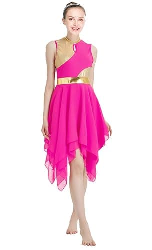 ELLYDOOR Praise Dance Tunic Dresses for Women Sleeveless Gold Color Block Irregular Flowy Skirt Worship Lyrical Dance Costume thumbnail 3