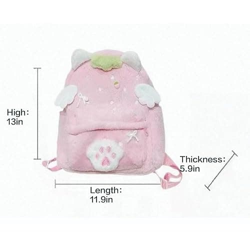 OATSBAS Women's Y2K Kawaii pink Plush Backpack Bunny and Cat Ear Bow Paw Print Wings Cute Fluffy Daypack (Cat,One size) thumbnail 3