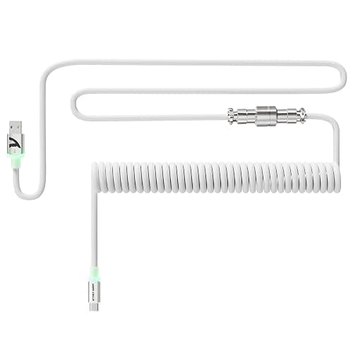 ATTACK SHARK C01Ultra Coiled Keyboard Cable with RGB Lighting, Custom USB-C Aviator Cable, Type-C to USB-A, Support 8KHz Return Rate with 4-Pin Metal Aviation Connector for PC Gaming Keyboard-White - Image 1