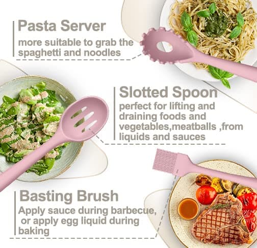 Silicone Cooking Kitchen Utensil Set, AIKKIL 43 Pcs Pink Cooking Utensils Set, Turner, Tongs, Spoon, Spatula, Kitchen Gadgets Tools Set For Nonstick Cookware, Heat Resistant (Dishwasher, BPA Free) thumbnail 4