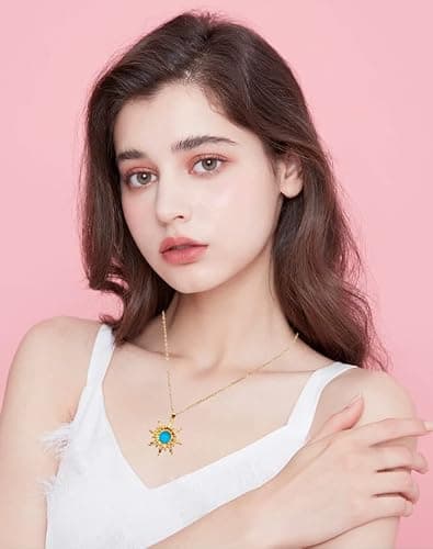 kepvrio Sun Necklace for Women,Birthstone Necklace Sunstone Gemstone Healing Pendant Necklace Sunflower Opal Pendant Necklace Trendy Costume Jewelry thumbnail 7