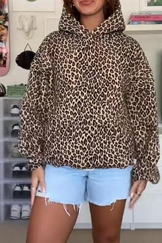 Vhitler Cheetah Print Pullover Sweatshirt Hooded Y2k Graphic Hoodies Oversized Leopard Print Hoodie Streetwear 2000s thumbnail 2