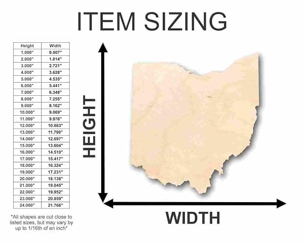 Unfinished Wood Ohio Shape State Craft up to 46" DIY 5" / 1/4" thumbnail 3