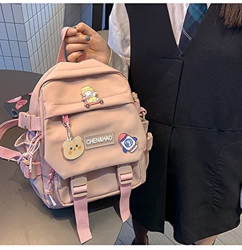 PEXIZUAN kawaii backpack girl school bag waterproof nylon with kawaii pendant cute pin mini backpack(pink) thumbnail 5