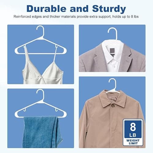 HOUSE DAY White Plastic Hangers 50 Pack, Plastic Clothes Hangers with Built-in Hooks, Durable and Strong Plastic Coat Hangers for Closet, Space Saving Clothing Hanger for Shirts, Coats, Skirt, Dress thumbnail 5