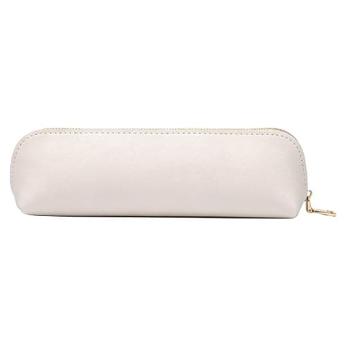 TENGWA PU Pencil Case Off White Leather Pencil Case Small Pencil Bag with Zipper Portable Cosmetic Holder Stuff Bags Suitable for School Office Travel Stationery and Cosmetic Storage - Image 1